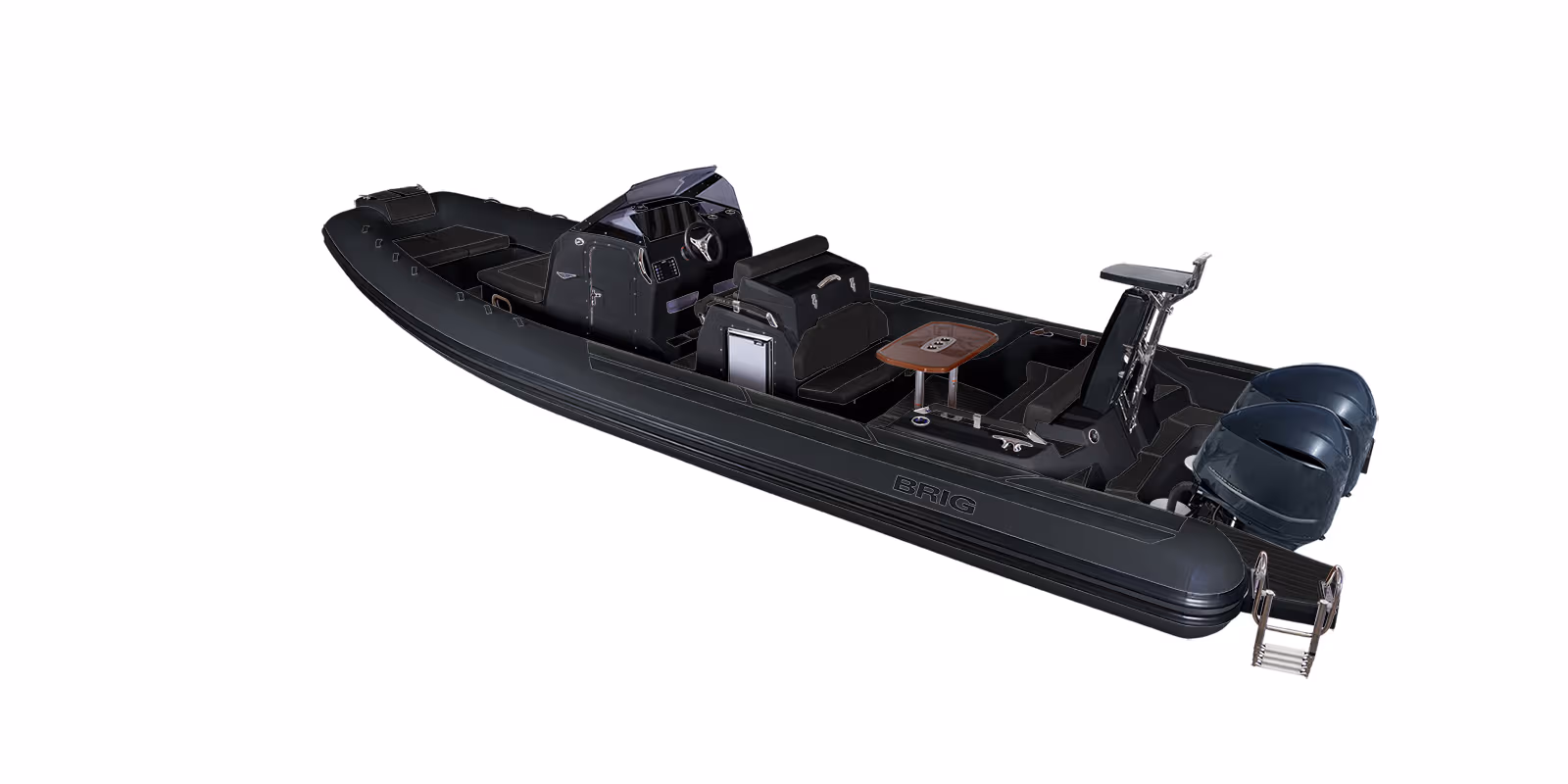 BRIG EAGLE 10 Gelcoatfärg: Black · Tubfärg: Black · SeaDek: Black · Dynor: Black · Motor: 2 x Mercury 300hk V8 Verado · Standardutrustning: Inbyggd tank