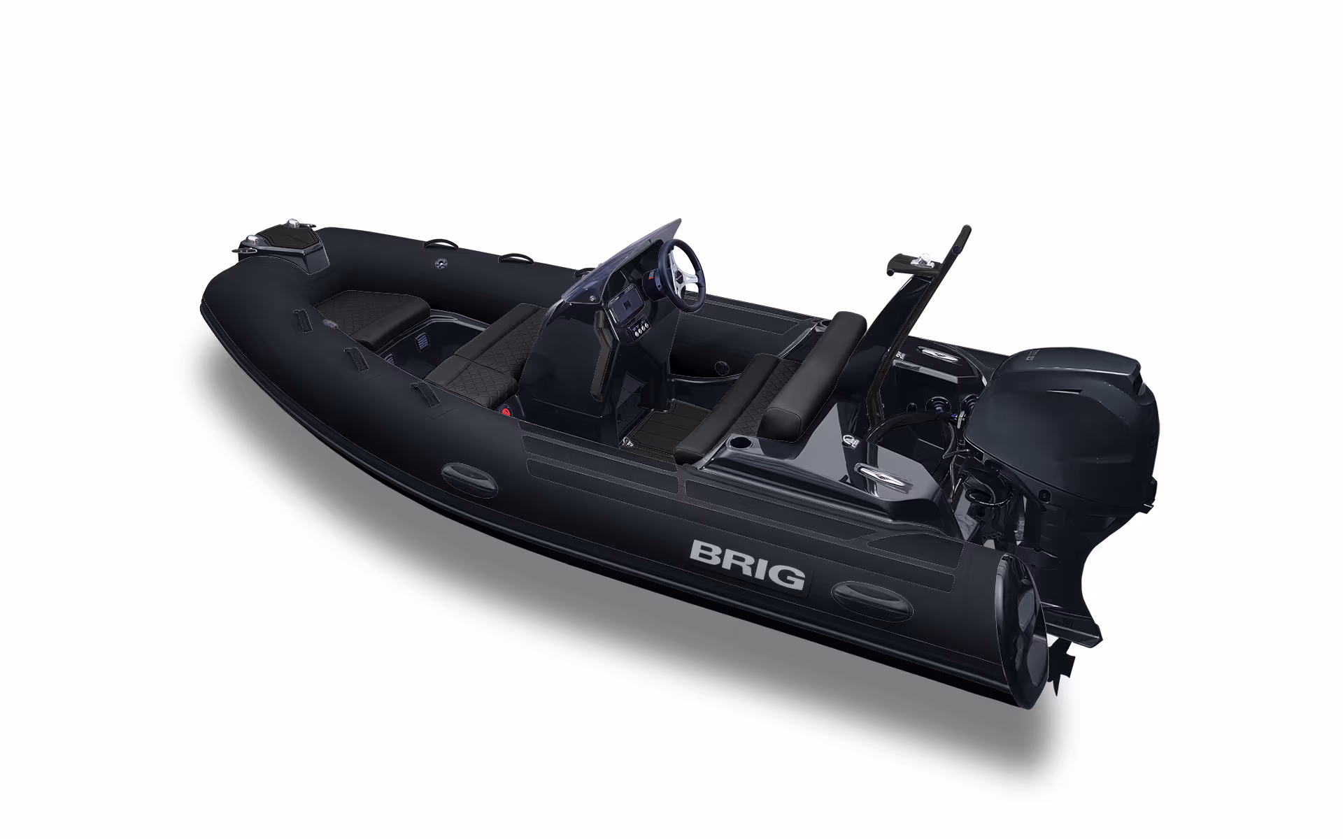 BRIG EAGLE 4 Gelcoatfärg: Black · Tubfärg: Black · SeaDek: Black · Dynor: Black · Ponton: Heavy-Duty tub · Motor: Mercury 40 hk EFI · Standardutrustning: Inbyggd tank